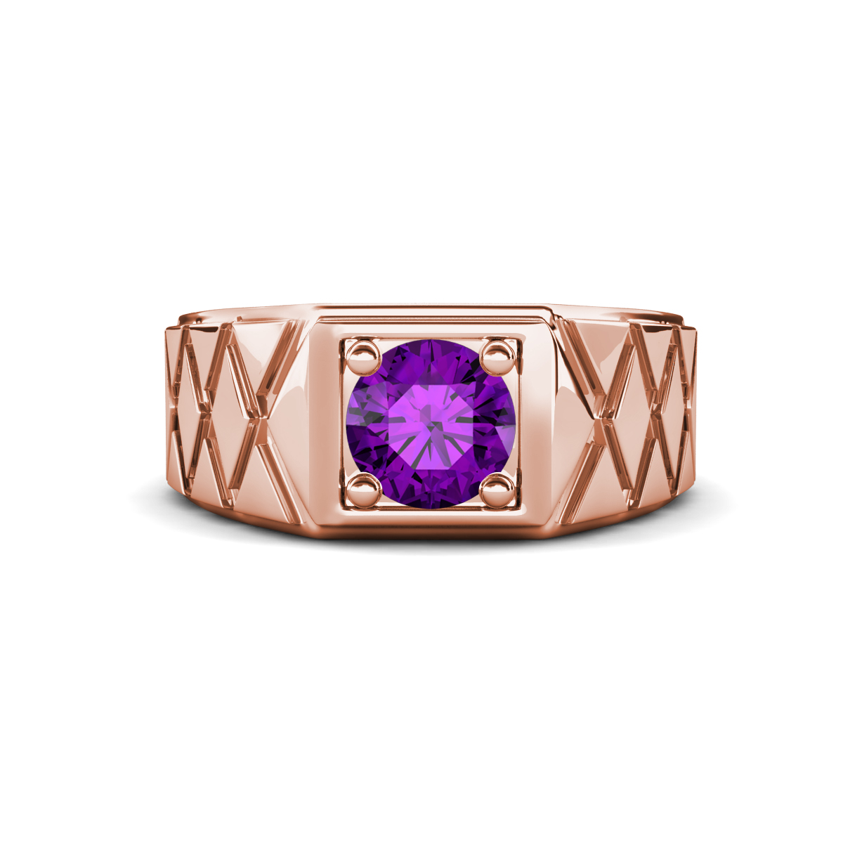 Jabari 0.87 ct Amethyst (6.50 mm) Criss Cross Design Shank Solitaire Men Band (9.5 mm) 